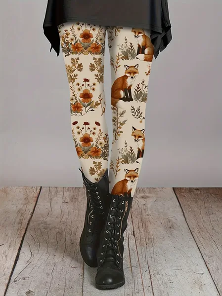 

Women Floral Casual All Season Printing Long Leggings, Apricot, Leggings