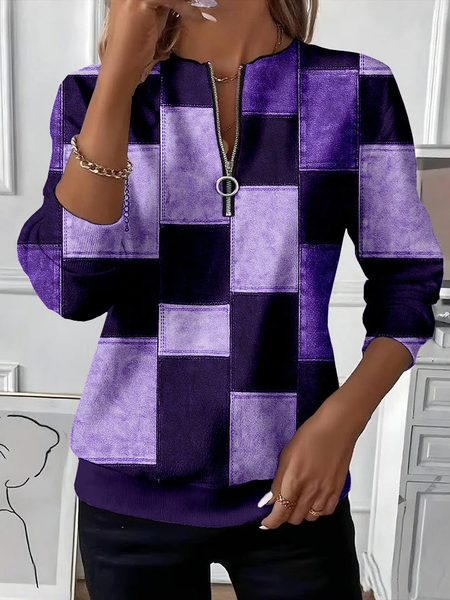 

Women Abstract Plaid Crew Neck Printing Casual Spring/Fall Long Sleeve Sweatshirt, Purple, Sweatshirts & Hoodies