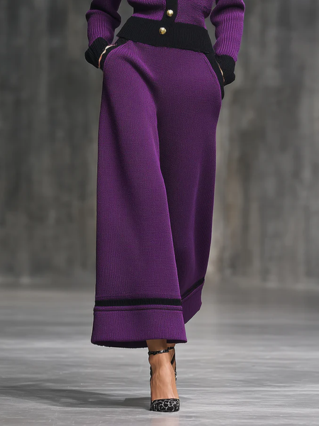 

Casual Color Block Wide Leg Sweater Pants, Purple, Pants