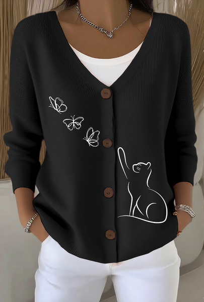 

Women Cotton Animal Long Sleeve Comfy Casual Cardigan, Black, Sweaters