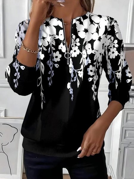 

Women Floral Crew Neck Printing Casual Spring/Fall Long Sleeve Sweatshirt, Black, Sweatshirts & Hoodies