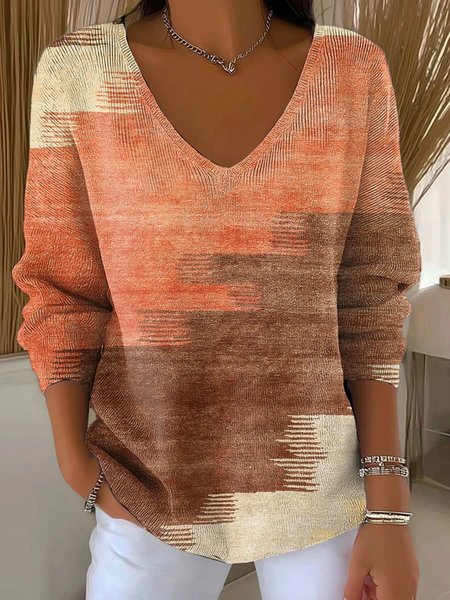 

Vintage Striped V Neck Three Quarter Sleeve T-shirt, Color3, Sweaters