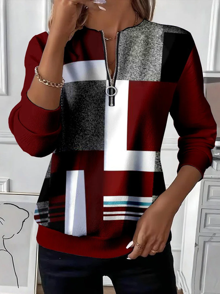 

Women Abstract Crew Neck Printing Casual Spring/Fall Long Sleeve Sweatshirt, Red, Sweatshirts & Hoodies
