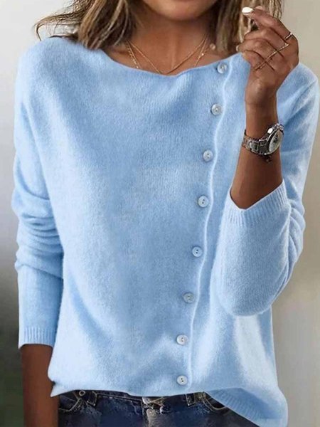 

Casual Plain Crew Neck Sweater, Blue, Sweaters & Cardigans