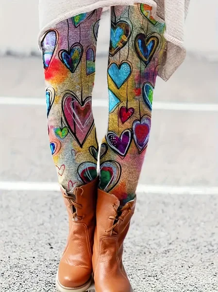 

Women Heart/Cordate Casual All Season Printing Long Leggings, As picture, Leggings