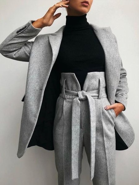 

Urban Plain Lapel Collar Blazer, Gray, Blazers