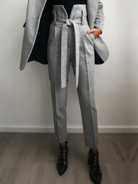 

Urban Plain Straight Pants Fashion With Belt, Gray, Pants