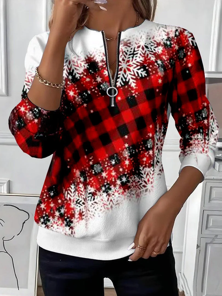 

Women Plaid Crew Neck Printing Casual Spring/Fall Long Sleeve Sweatshirt, White-red, Sweatshirts & Hoodies