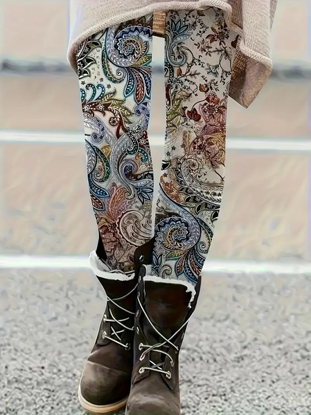Women Floral Casual All Season Printing Long Leggings