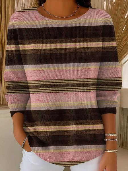 

Women Imitation Cashmere Striped Long Sleeve Comfy Vintage Sweater, Color4, Sweaters