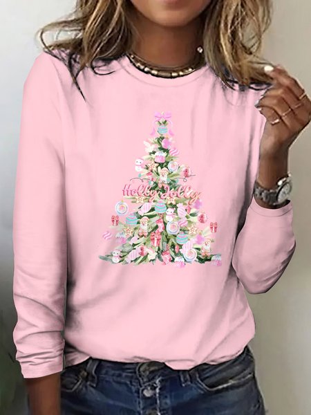 

Vintage Floral Crew Neck Long Sleeve T-shirt, Pink, T-shirts