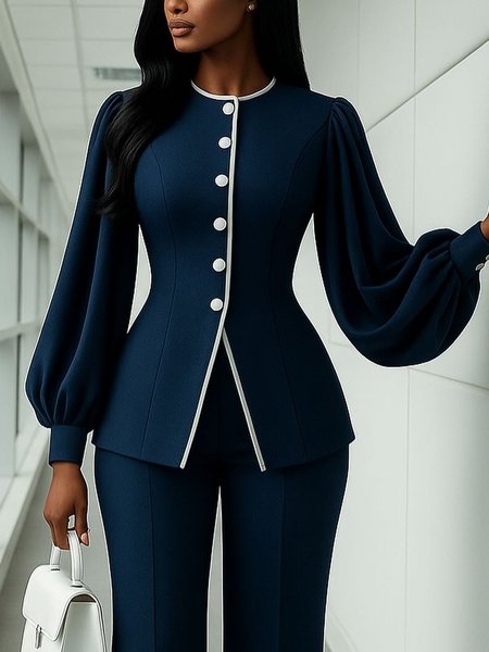 

Urban Plain Piping Crew Neck Shirt, Deep blue, Blouses and Shirts