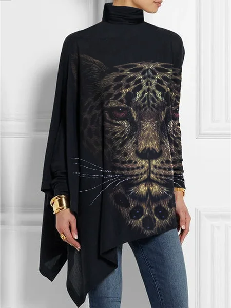 

Casual Animal Picture Printing Loosen Turtleneck Blouse, As picture, Blouses and Shirts