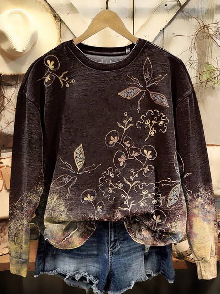 

Women Floral Crew Neck Printing Casual Spring/Fall Long Sleeve Sweatshirt, Brown, Sweatshirts & Hoodies