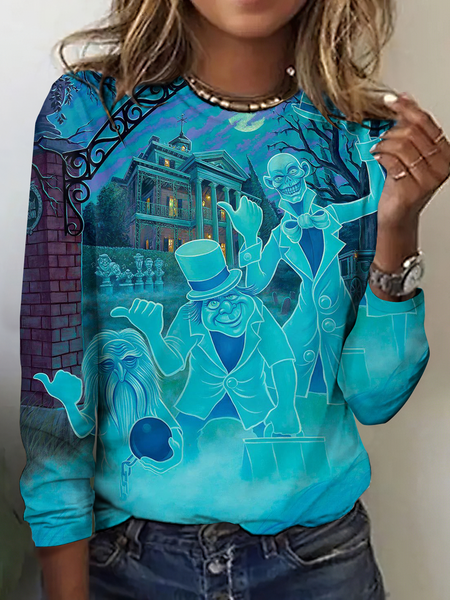 

Vintage Halloween Crew Neck Long Sleeve T-shirt, As picture, T-shirts