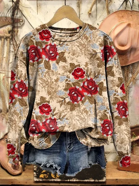 

Women Floral Crew Neck Printing Casual Spring/Fall Long Sleeve Sweatshirt, Camel, Sweatshirts & Hoodies