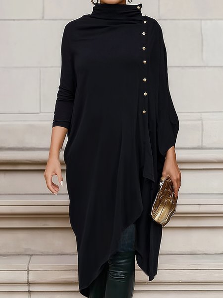 

Urban Plain Buttoned Mock Neck Blouse, Black, Blouses and Shirts