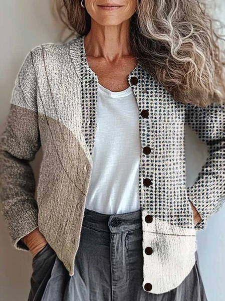 

Women Abstract Long Sleeve Comfy Vintage Printing Cardigan, Khaki, Cardigans