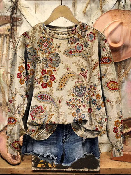

Women Floral Crew Neck Printing Casual Spring/Fall Long Sleeve Sweatshirt, Apricot, Sweatshirts & Hoodies
