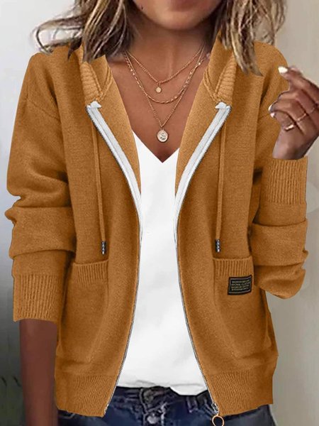 

Women's Autumn and Winter Hooded Sweater Jacket Long Sleeve Casual Cashmere Zipper Sweater, Yellow, Sweaters & Cardigans