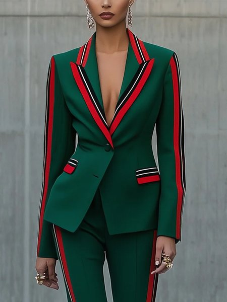 

Urban Color Block Lapel Collar Blazer, Green, Blazers