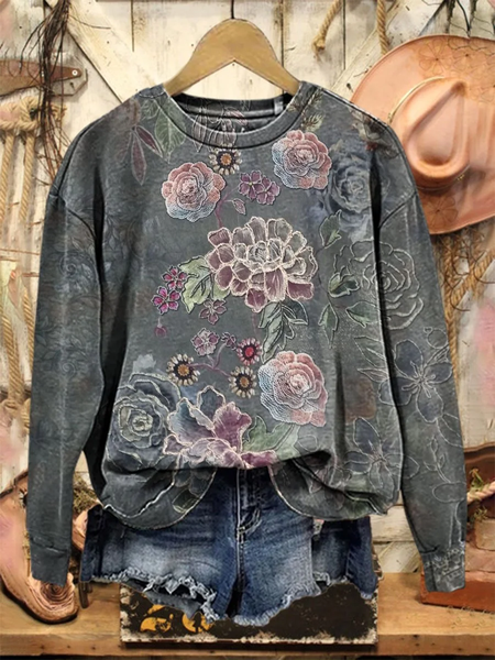 

Women Floral Crew Neck Printing Casual Spring/Fall Long Sleeve Sweatshirt, Gray, Sweatshirts & Hoodies