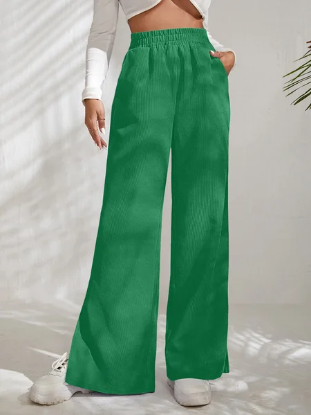 

Women Plain Long Elastic Waist Pants Casual Spring/Fall Trousers, Green, Pants