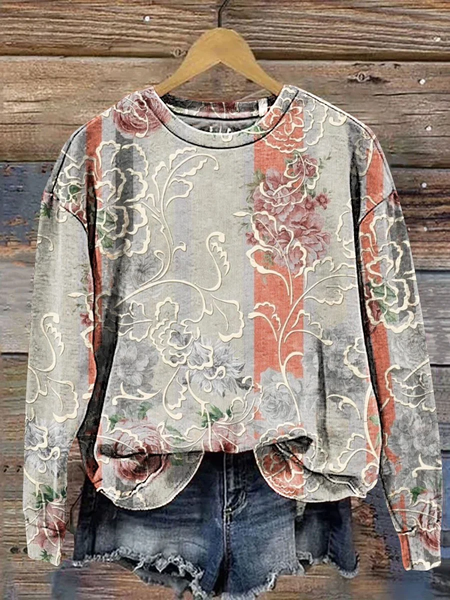 

Women Floral Crew Neck Printing Casual Spring/Fall Long Sleeve Sweatshirt, Gray, Sweatshirts & Hoodies