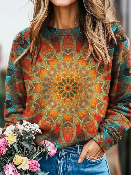 

Women Abstract Crew Neck Printing Casual Spring/Fall Long Sleeve Sweatshirt, As picture, Sweatshirts & Hoodies