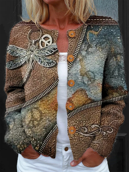 

Women Knitted Floral Long Sleeve Comfy Vintage Cardigan, Color3, Cardigans