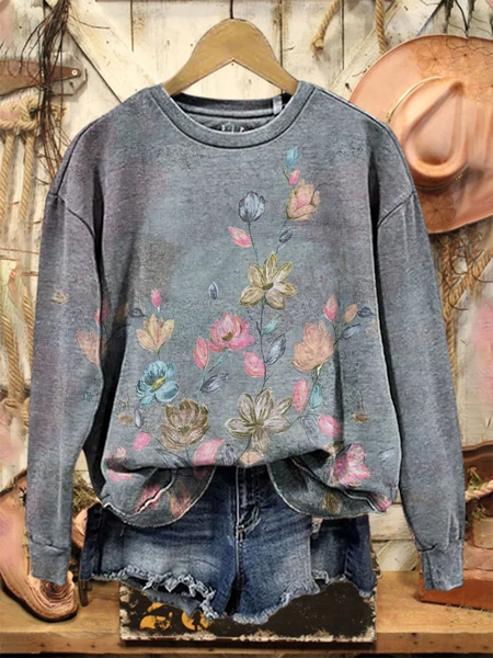 

Women Floral Crew Neck Printing Casual Spring/Fall Long Sleeve Sweatshirt, Gray, Sweatshirts & Hoodies