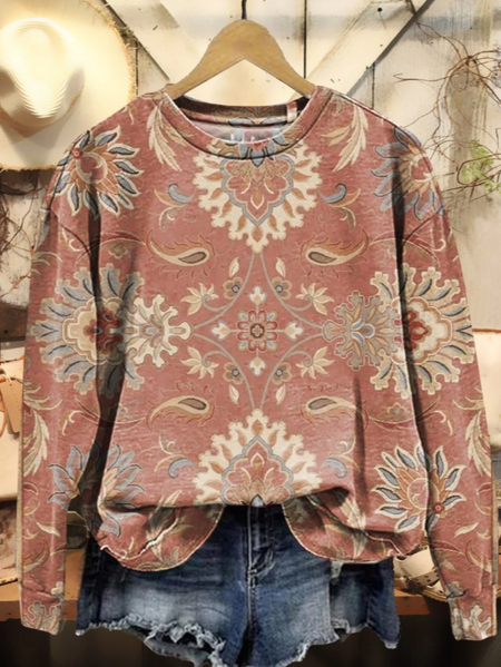 

Casual Crew Neck Floral Sweatshirt Printing, Dusty pink, Hoodies & Sweatshirts