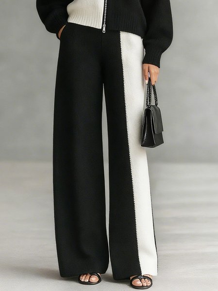 

Casual Color Block Straight Sweater Pants, Black-white, Pants