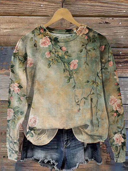 

Women Floral Crew Neck Printing Casual Spring/Fall Long Sleeve Sweatshirt, Green, Sweatshirts & Hoodies