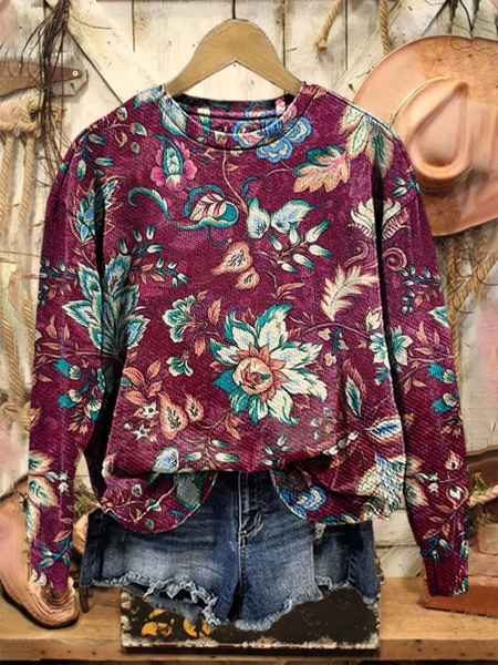 

Women Floral Crew Neck Printing Casual Spring/Fall Long Sleeve Sweatshirt, Purple, Sweatshirts & Hoodies