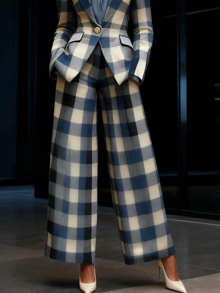 

Urban Plaid Straight Pants, As picture, Pants