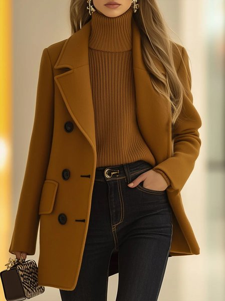 

Urban Buttons Plain Lapel Collar Coat, Camel, Coats