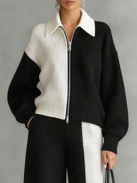 

Casual Color Block Shawl Collar Raglan Sleeves Cardigan, Black-white, Cardigans