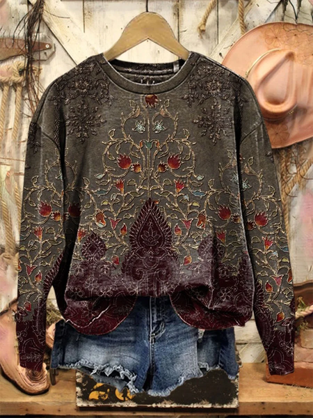 

Women Floral Crew Neck Printing Casual Spring/Fall Long Sleeve Sweatshirt, Brown, Sweatshirts & Hoodies