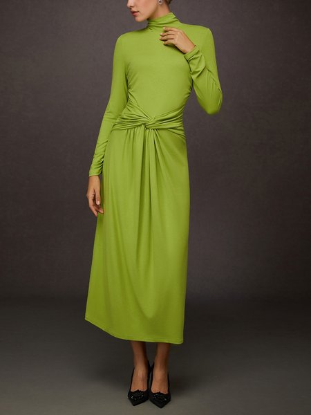 

Urban Plain Knot Front Mock Neck Maxi Dress, Green, Maxi Dresses