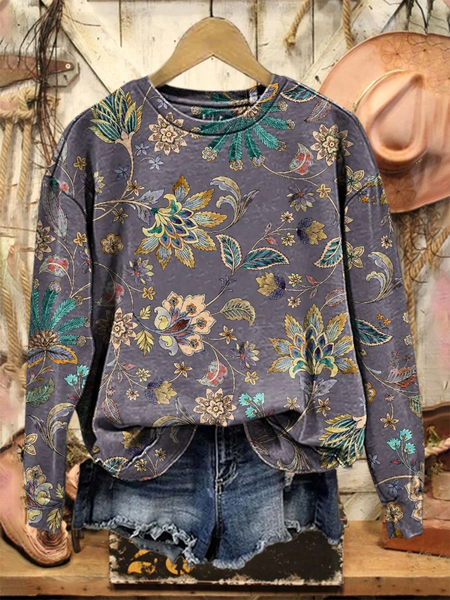 

Women Floral Crew Neck Printing Casual Spring/Fall Long Sleeve Sweatshirt, Purple, Sweatshirts & Hoodies