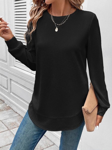 

Women Plain Crew Neck Jacquard Vintage Spring/Fall Long Sleeve Sweatshirt, Black, Sweatshirts & Hoodies