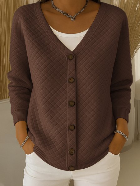 

Women Cotton Geometric Long Sleeve Comfy Casual Cardigan, Brown, Sweaters