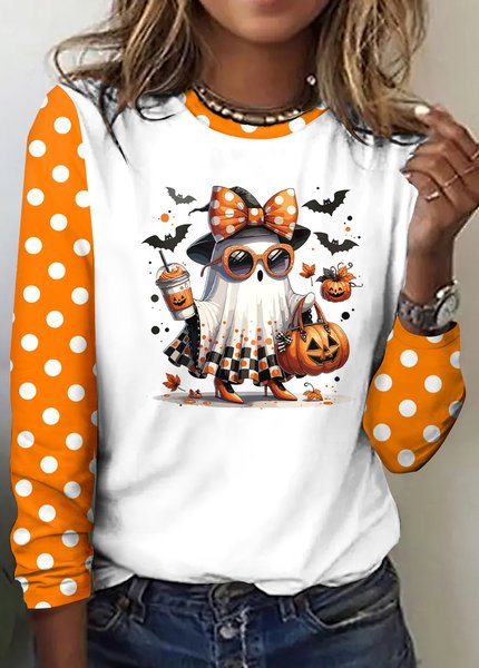 

Vintage Color Block Crew Neck Long Sleeve T-shirt, White, T-shirts