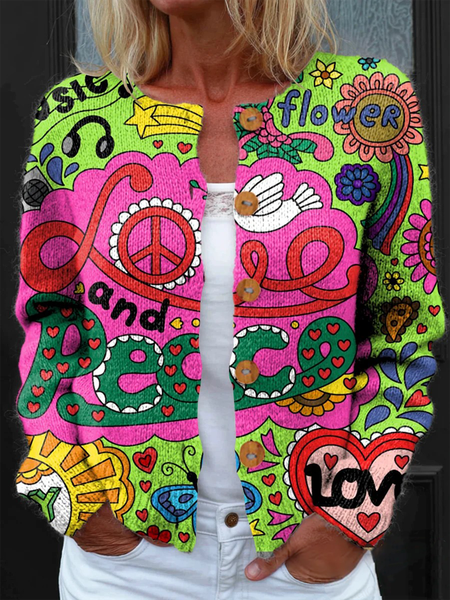 

Women Knitted Floral Long Sleeve Comfy Vintage Cardigan, Color3, Cardigans