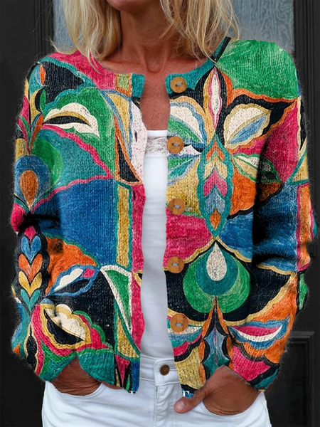 

Women Knitted Ethnic Long Sleeve Comfy Vintage Cardigan, Color3, Cardigans