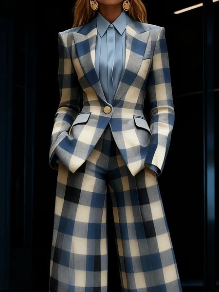

Urban Plaid Lapel Collar Blazer, As picture, Blazers