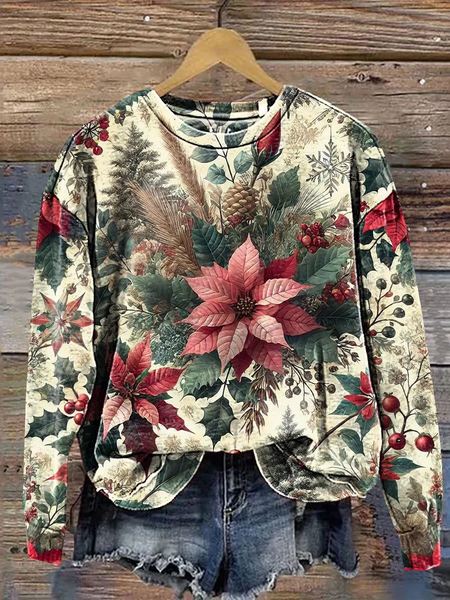 

Women Floral Crew Neck Printing Casual Spring/Fall Long Sleeve Sweatshirt, As picture, Sweatshirts & Hoodies