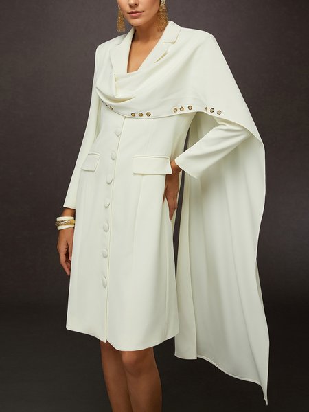 Elegant Wrap-Style Lapel Collar Midi Blazer Dress with Cape