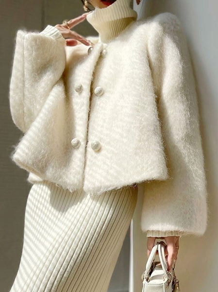 

Urban Woolen Plain Front Button Coat, White, Coats